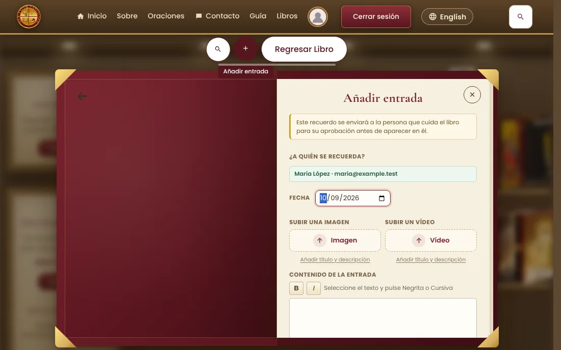 El panel Añadir entrada tal como lo ve un participante