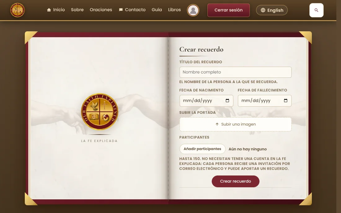 El formulario Crear recuerdo