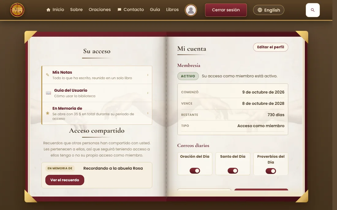 Acceso compartido en la página del perfil